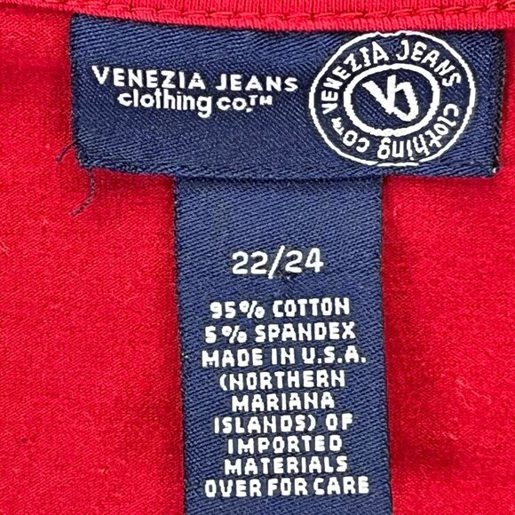 Venezia Jeans Red Cotton Blend Top Size 22/24 Made In USA - Picture 2 of 9